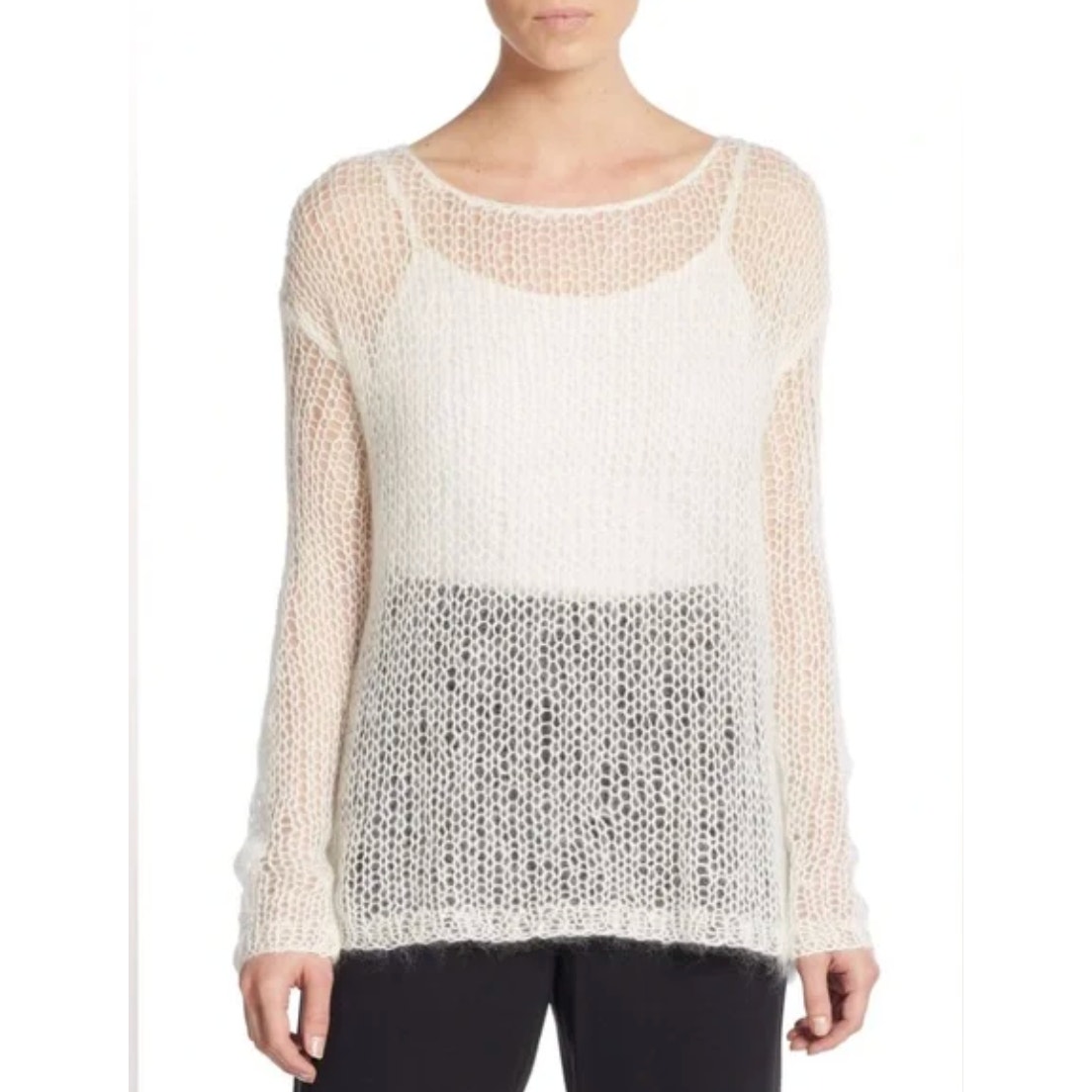 Eileen Fisher Cream Mohair Oversized Sheer Open Knit Tunic Sweater Xs Small